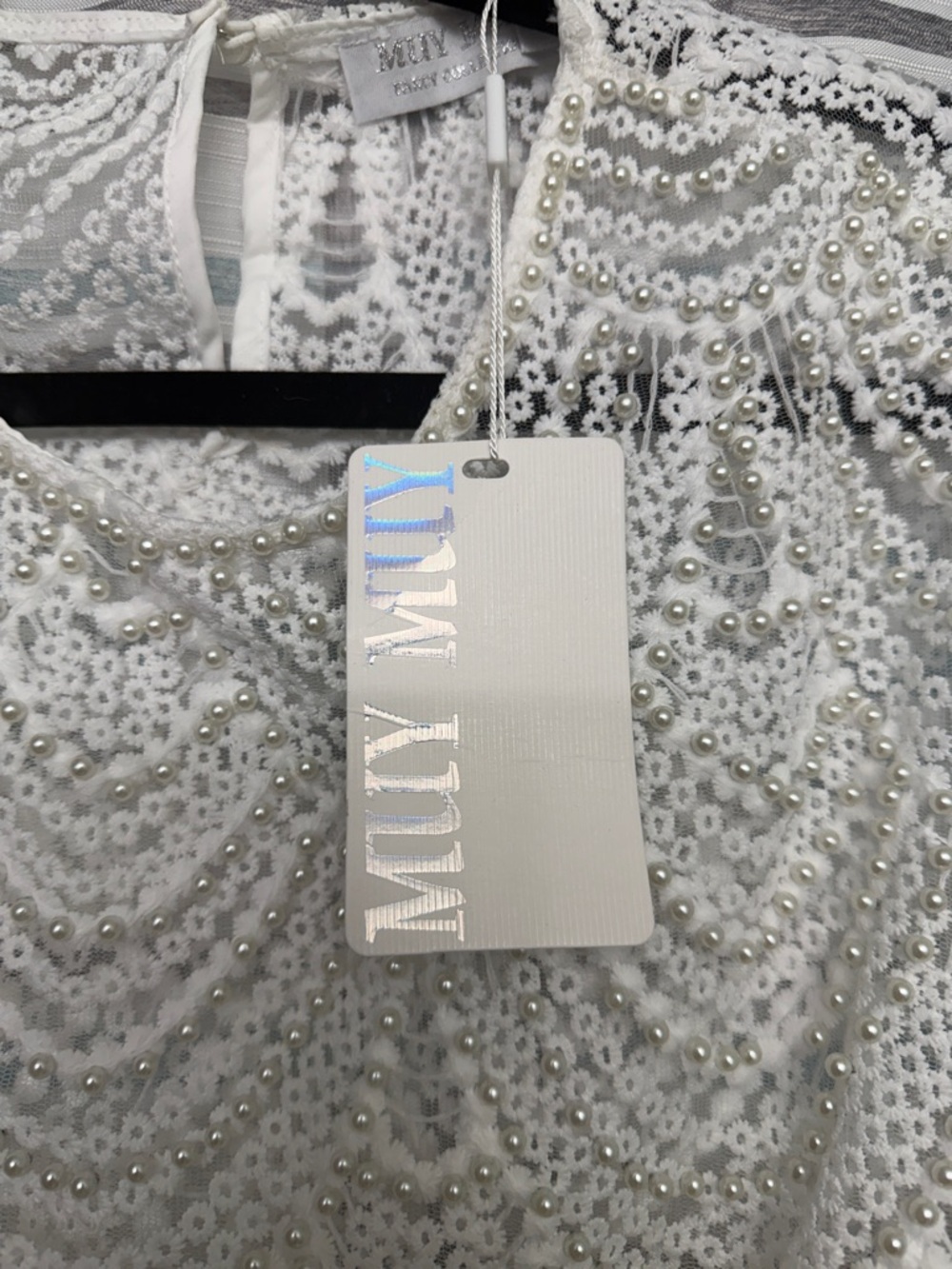 MIU MIU White Sequin Scalloped Crop Top - Picture 2 of 5